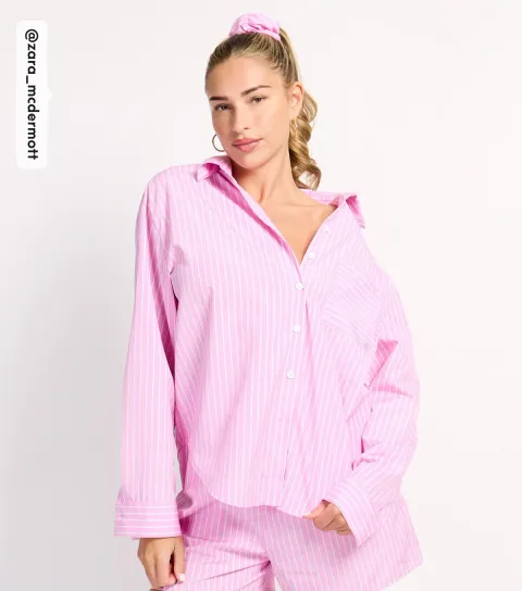 Women's by Zara McDermott Pink Stripe Beach Shirt