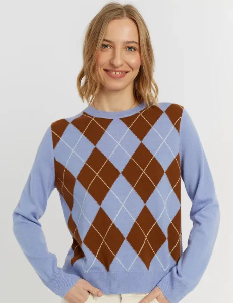 Chinti & Parker Wool With Cashmere Argyle Crew Neck Jumper Blue Mix