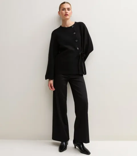 New Look Women's Black Jersey Wide Leg Tailored Trousers