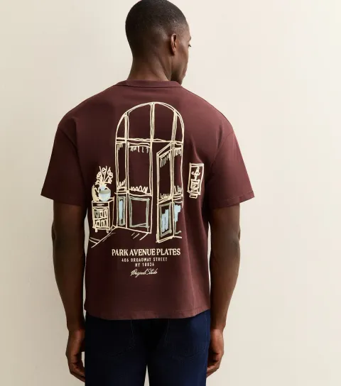 Men's Dark Brown Regular Park Avenue Logo T-Shirt