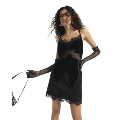 River Island Velvet Lace Trim Mini Slip Dress