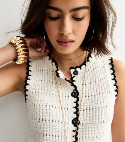 Women's Cream Cotton Rich Blanket Stitch Contrast Trim Waistcoat