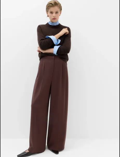 Marks & Spencer Pleated Wide Leg Trousers Chocolate