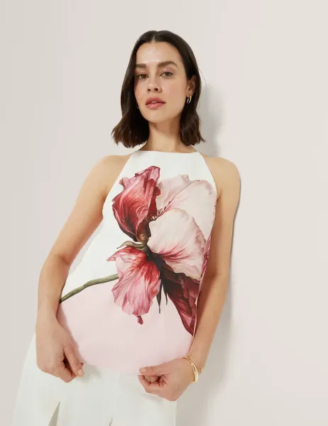 Ted Baker Floral Halter Neck Keyhole Top Pink