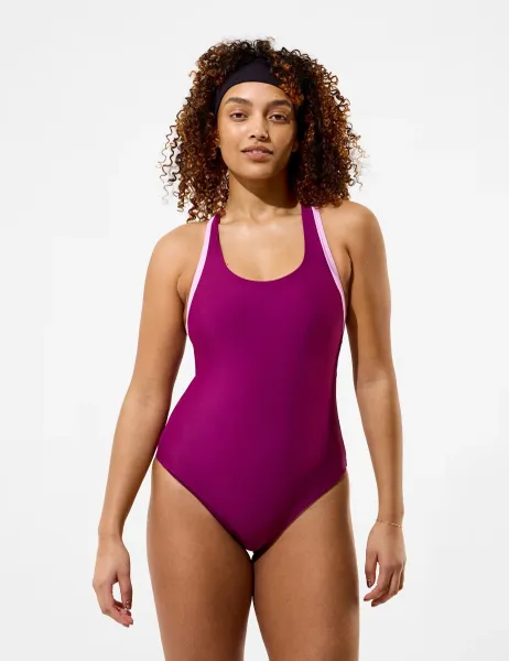 Speedo Colourblock Scoop Neck Racerback Swimsuit Burgundy Mix