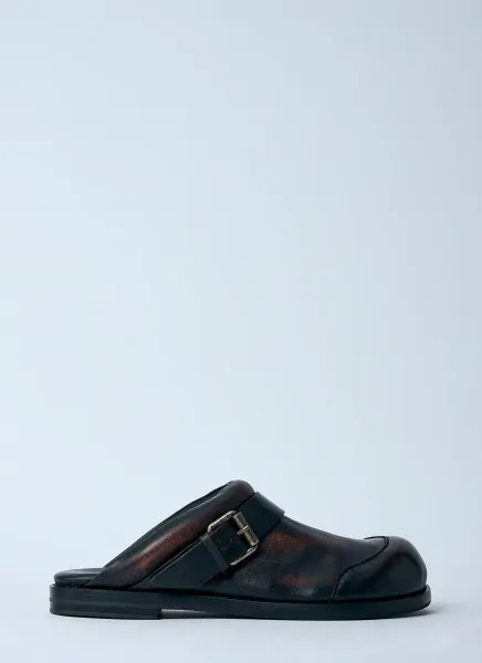 Leather Buckle Mules
