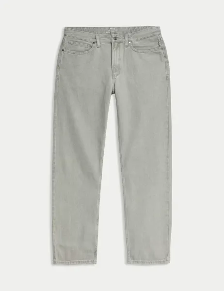 Marks & Spencer Straight Fit Pure Cotton Value Jeans Light Grey