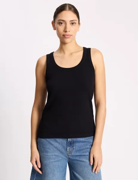Albaray Cotton Rich Ribbed Scoop Neck Vest Black