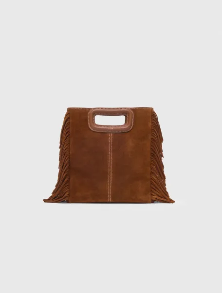 Topstitched suede M bag