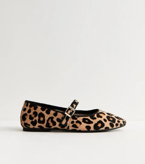 Women's Premium Real Leather Stone Leopard Print Pony Hair Mary Jane Flats Vegan