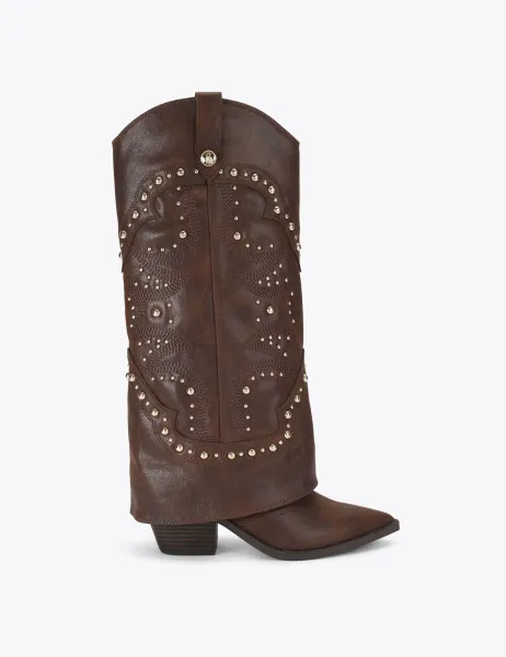 Steve Madden Leather Cowboy Studded Knee High Boots