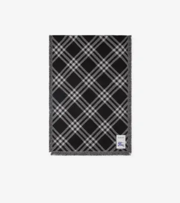 Wide Check Wool Silk Scarf in Black/calico beige