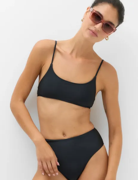 Marks & Spencer Scoop Neck Cropped Bikini Top Dark Ink
