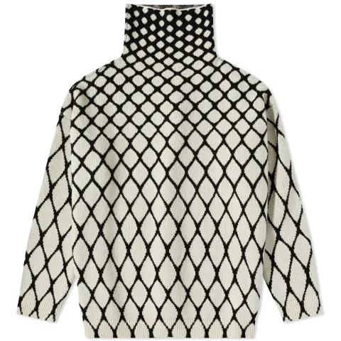 Net Intarsia Turtle Neck Knit
