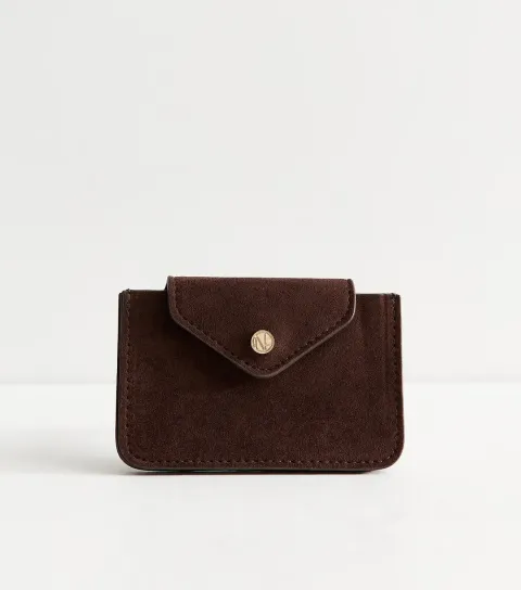 Dark Brown Faux Suede Cardholder