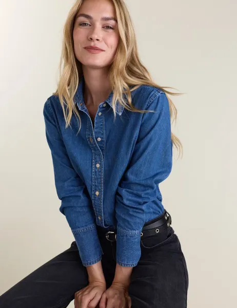 BAUKJEN Pure Cotton Chambray Collared Shirt Blue