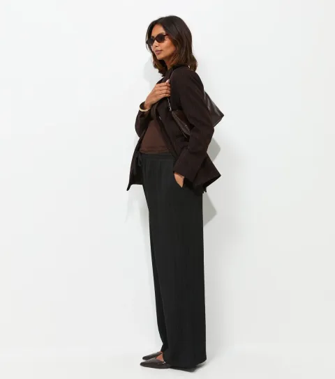 Women's Maternity Black Crinkle Jersey Wide Leg Trousers