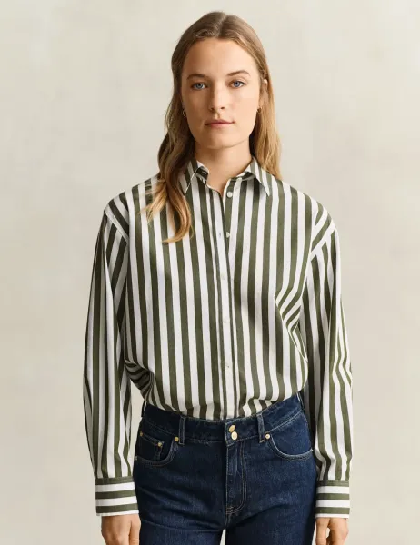 Gant Relaxed Fit Striped Poplin Shirt Green Mix