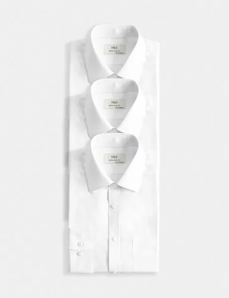 Marks & Spencer 3 Pack Extra Slim Fit Easy Iron Shirts White
