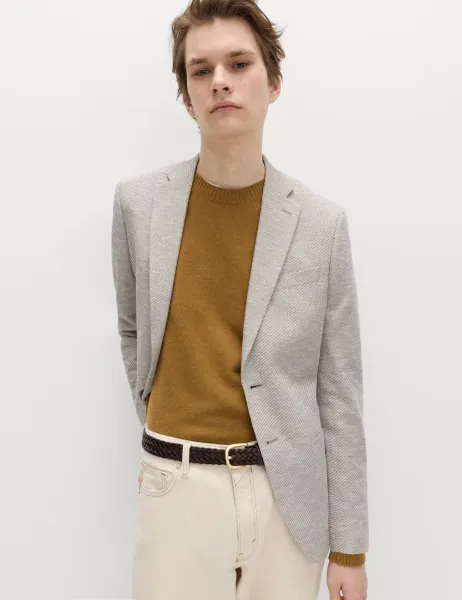 Marks & Spencer Tailored Fit Cotton Blend Textured Stretch Blazer Neutral