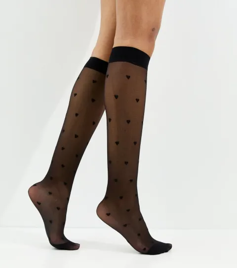 Black Heart Knee High Tights