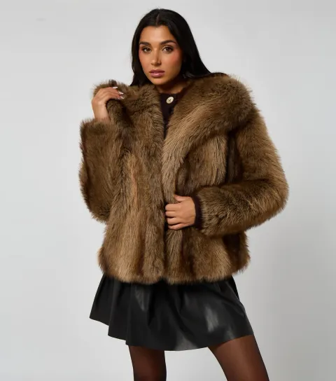Women's Brown Faux Fur Jacket