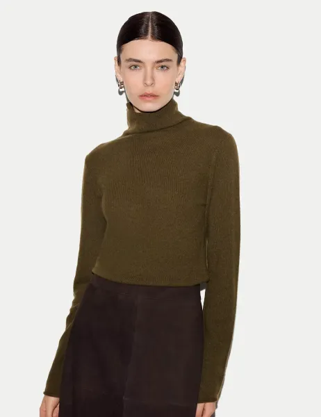 Jigsaw Pure Cashmere Polo Neck Slim Fit Jumper Khaki