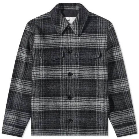 AMI Check Button Down Jacket