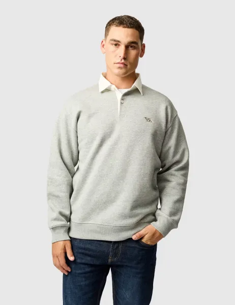 Rodd & Gunn Otago Cotton Rich Rugby Collar Sweatshirt Grey