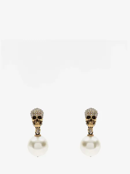 Pearl Pave Skull Earrings