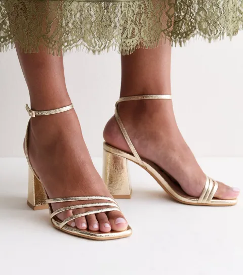 New Look Women's Gold Faux Leather Asymmetrical Block Heel Vegan