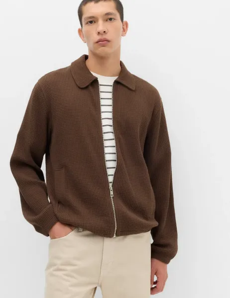Marks & Spencer Pure Cotton Exploded Waffle Jacket Dark Brown