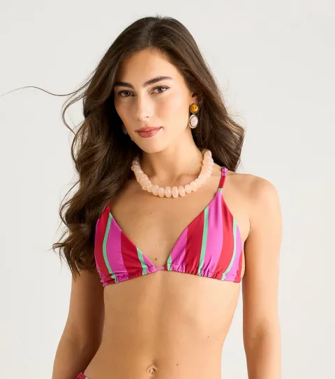 Women's Pink Striped Tie Back Bikini Top
