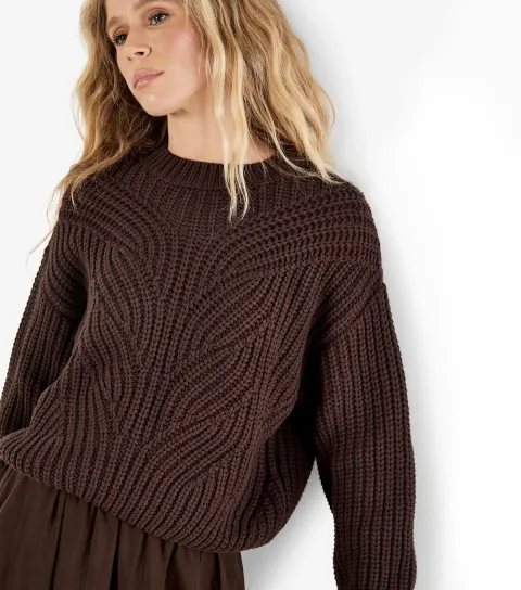 Women's Brown Chunky Cable Knit Jumper
