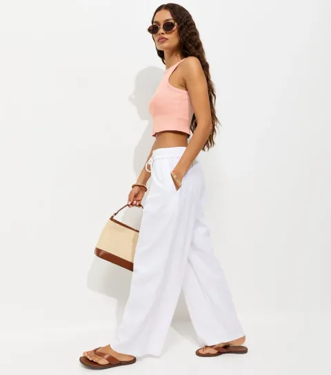 Women's Petite Light Pink Cotton Rich Cropped Racer Vest Top