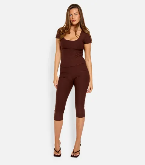 Public Desire Women's Dark Brown High Waist Capri Trousers