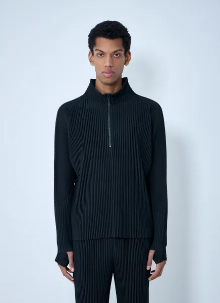 Pleated Half-Zip Pullover Sweater