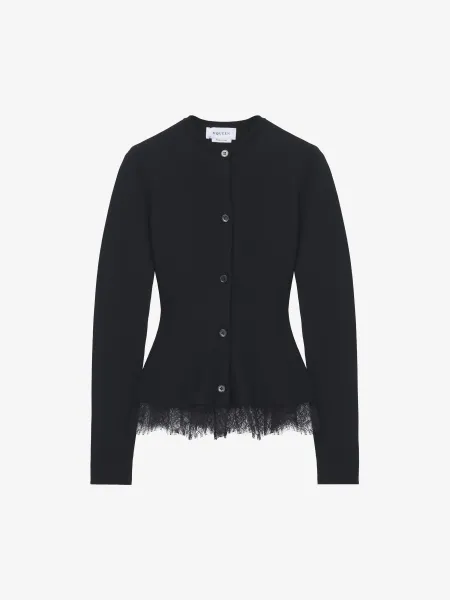 Lace Trim Peplum Cardigan