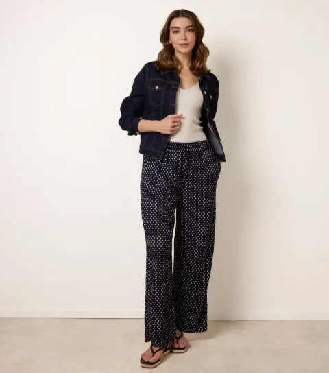 Women's Navy Polka Dot Wide Leg Trousers