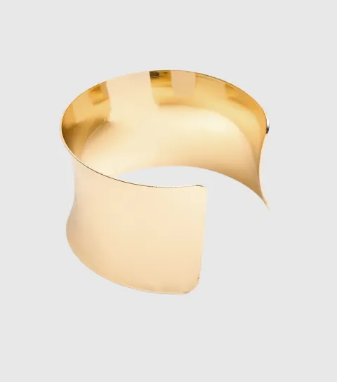 Gold Tone Smooth Wide Cuff Bracelet