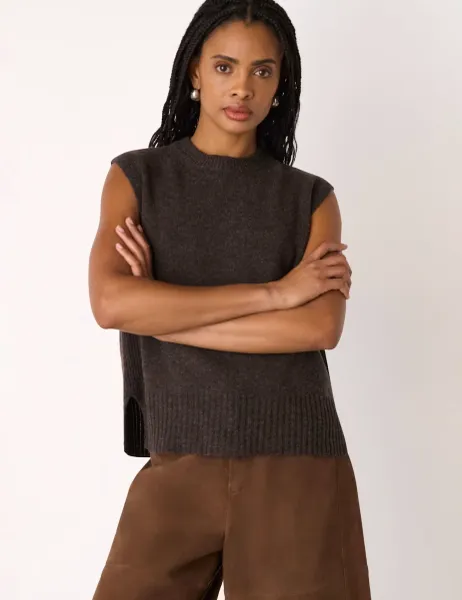 Whistles Pure Wool Textured Knitted Vest Brown