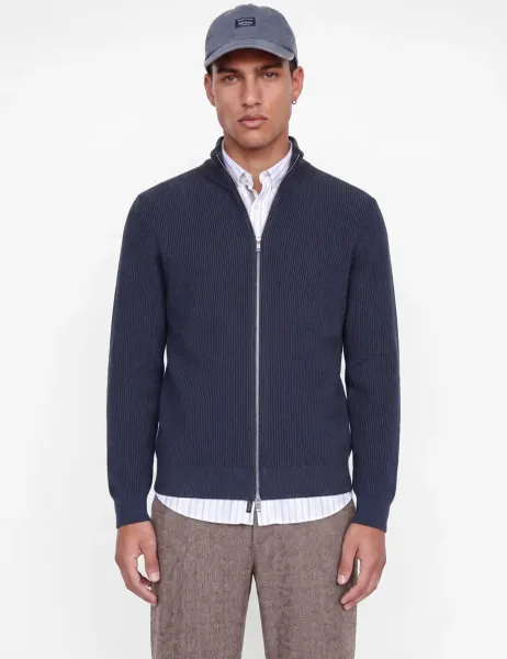 Jack & Jones Ribbed Funnel Neck Cardigan Dark Blue