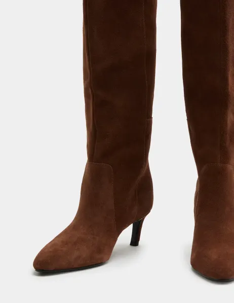 Marks & Spencer Suede Kitten Heel Knee High Boots Dark Tan