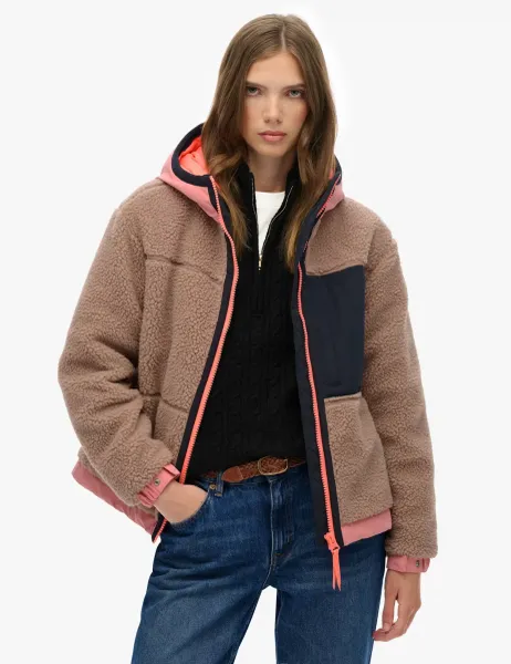 Superdry & Co Hooded Fleece Jacket Beige