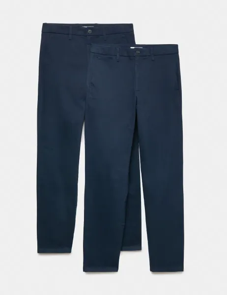 2 Pack Regular Fit Stretch Chinos Medium Navy