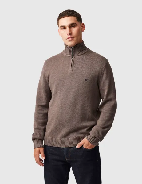 Rodd & Gunn Merrick Bay Pure Cotton Half Zip Jumper Medium Brown