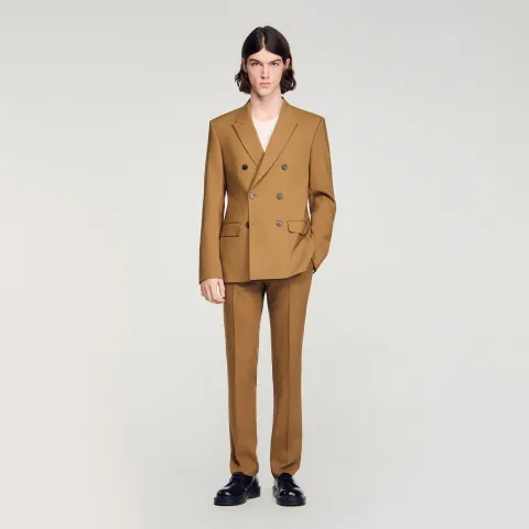 Double-breasted wool suit jacket