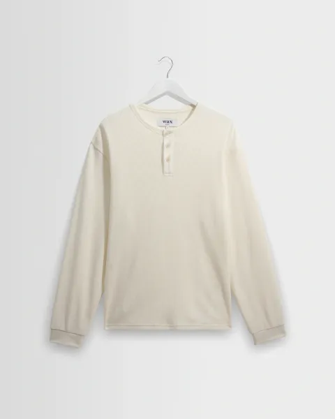 Caleb - Ecru Waffle Cotton Henley Long-Sleeve t-Shirt