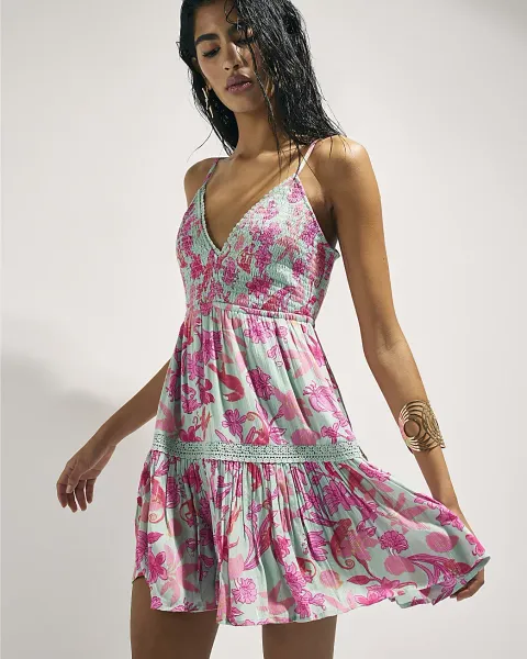 River Island Floral Shirred Mini Dress
