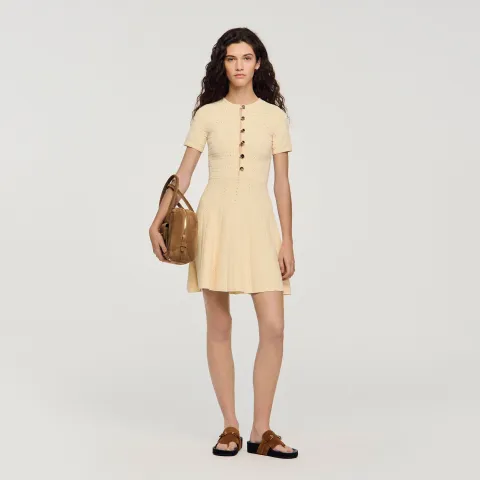 SANDRO Floral print knit short dress